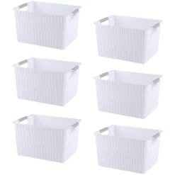HANAMYA Storage Basket Organizer With Handle 7 Liter In White (Set Of 6)