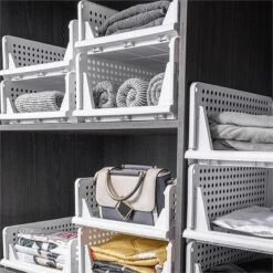 HANAMYA Folding And Stackable Storage Shelf Closet Organizer In White (Set Of 4) -Cymax Sales 2461551 2 L