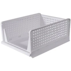 HANAMYA Folding And Stackable Storage Shelf Closet Organizer In White (Set Of 4)