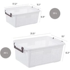 HANAMYA Stackable Storage Basket Organizer With Handle 20 Liter White (Set Of 4) -Cymax Sales 2461552 12 L