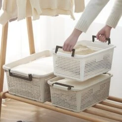 HANAMYA Stackable Storage Basket Organizer With Handle 20 Liter White (Set Of 4) -Cymax Sales 2461552 2 L
