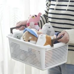 HANAMYA Stackable Storage Basket Organizer With Handle 20 Liter White (Set Of 4) -Cymax Sales 2461552 4 L