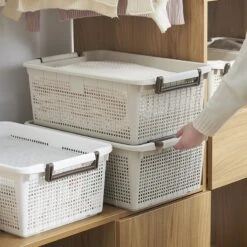 HANAMYA Stackable Storage Basket Organizer With Handle 20 Liter White (Set Of 4) -Cymax Sales 2461552 6 L