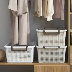 HANAMYA Stackable Storage Basket Organizer With Handle 20 Liter White (Set Of 4) -Cymax Sales 2461552 7 L