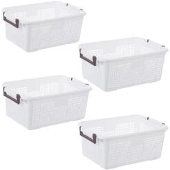 HANAMYA Stackable Storage Basket Organizer With Handle 20 Liter White (Set Of 4)