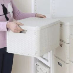 HANAMYA Folding And Stackable Storage Bin With Lid 30 Liter In Beige (Set Of 3) -Cymax Sales 2461555 6 L