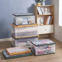 HANAMYA Folding & Stackable Storage Bin With Lid 80 Liter Clear/Gray (Set Of 2) -Cymax Sales 2461556 4 L