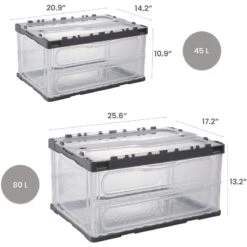 HANAMYA Folding & Stackable Storage Bin With Lid 45 Liter Clear/Gray (Set Of 2) 26 HANAMYA Folding & Stackable Storage Bin With Lid 45 Liter Clear/Gray (Set Of 2) -Cymax Sales 2461556 5 L 1