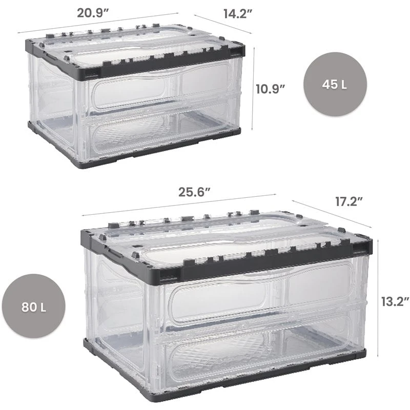 HANAMYA Folding & Stackable Storage Bin With Lid 45 Liter Clear/Gray (Set Of 2) 13 HANAMYA Folding & Stackable Storage Bin With Lid 45 Liter Clear/Gray (Set Of 2) - Image 13