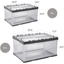 HANAMYA Folding & Stackable Storage Bin With Lid 80 Liter Clear/Gray (Set Of 2) -Cymax Sales 2461556 5 L
