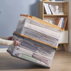 HANAMYA Folding & Stackable Storage Bin With Lid 80 Liter Clear/Gray (Set Of 2) -Cymax Sales 2461556 6 L