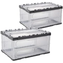 HANAMYA Folding & Stackable Storage Bin With Lid 45 Liter Clear/Gray (Set Of 2) 21 HANAMYA Folding & Stackable Storage Bin With Lid 45 Liter Clear/Gray (Set Of 2) -Cymax Sales 2461556 L 1