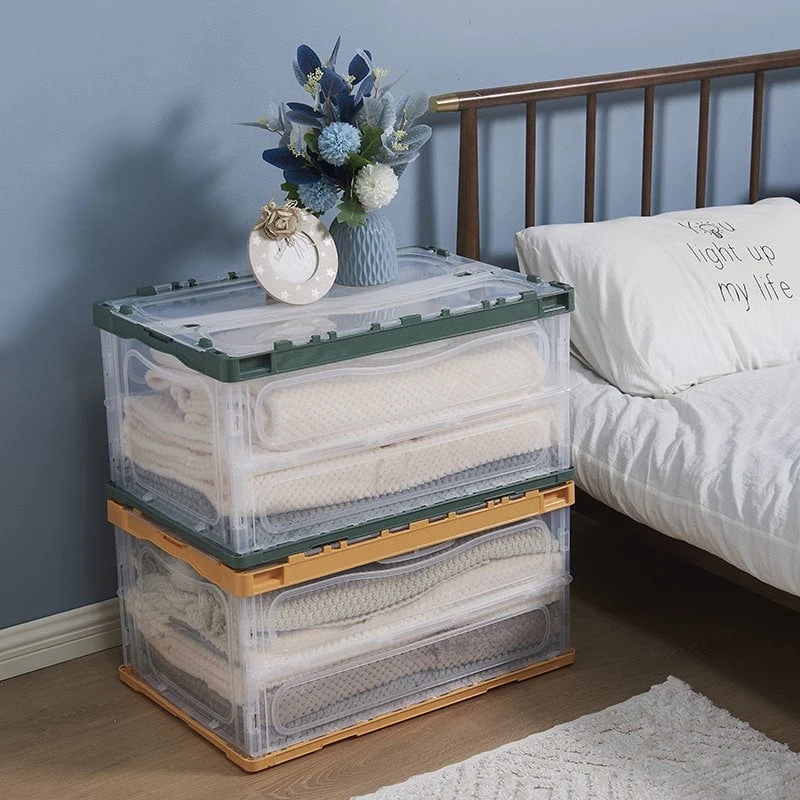 HANAMYA Folding & Stackable Storage Bin With Lid 45 Liter Clear/Gray (Set Of 2) 2 HANAMYA Folding & Stackable Storage Bin With Lid 45 Liter Clear/Gray (Set Of 2) - Image 2