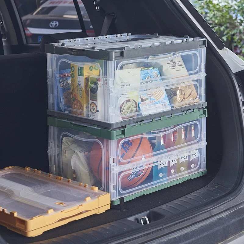 HANAMYA Folding & Stackable Storage Bin With Lid 45 Liter Clear/Gray (Set Of 2) 3 HANAMYA Folding & Stackable Storage Bin With Lid 45 Liter Clear/Gray (Set Of 2) - Image 3