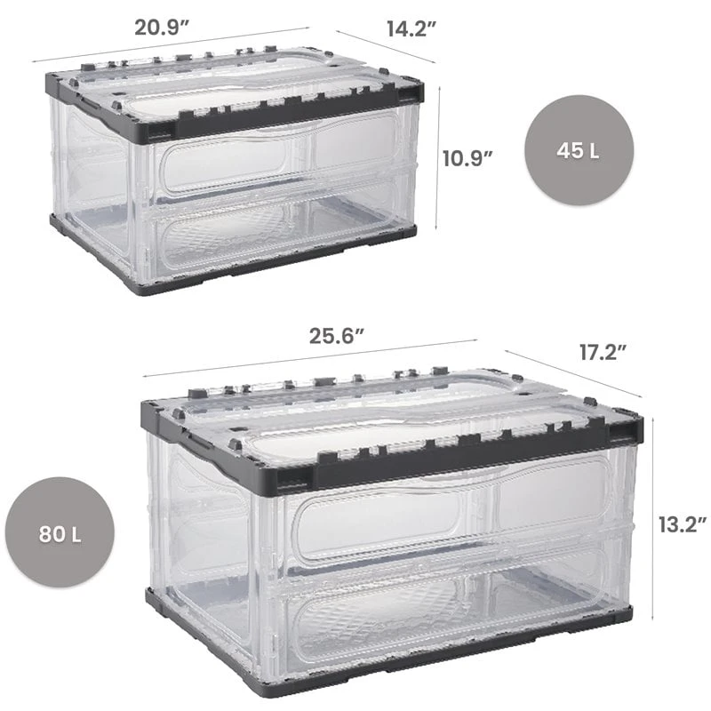 HANAMYA Folding & Stackable Storage Bin With Lid 45 Liter Clear/Gray (Set Of 2) 5 HANAMYA Folding & Stackable Storage Bin With Lid 45 Liter Clear/Gray (Set Of 2) - Image 5