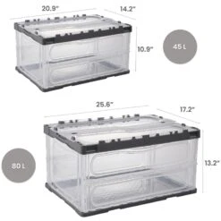 HANAMYA Folding & Stackable Storage Bin With Lid 80 Liter Clear/Gray (Set Of 2) -Cymax Sales 2461557 4 L