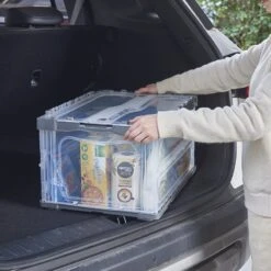 HANAMYA Folding & Stackable Storage Bin With Lid 80 Liter Clear/Gray (Set Of 2) -Cymax Sales 2461557 6 L