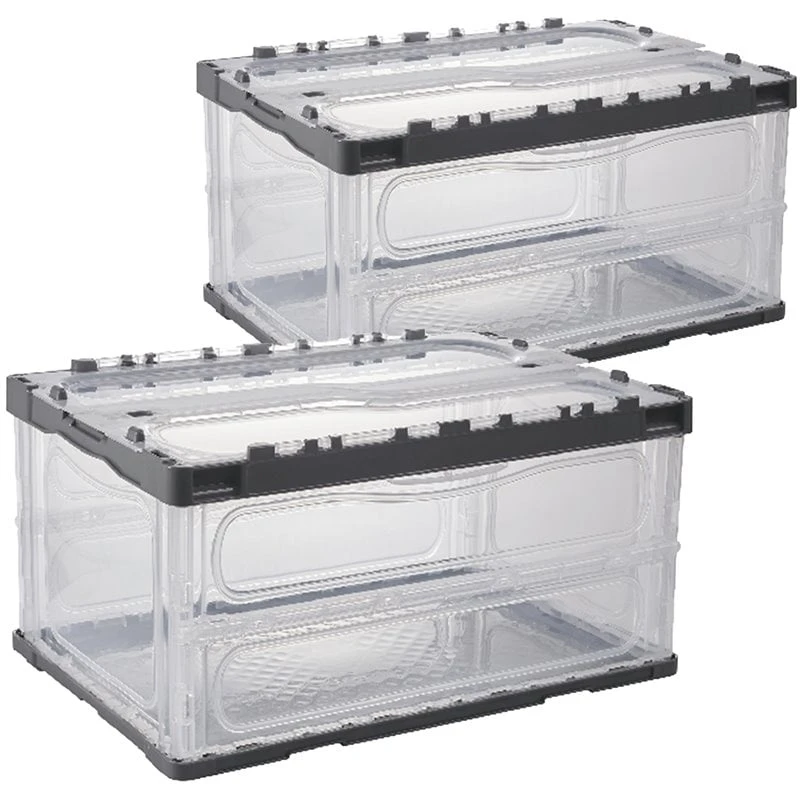 HANAMYA Folding & Stackable Storage Bin With Lid 45 Liter Clear/Gray (Set Of 2) 1 HANAMYA Folding & Stackable Storage Bin With Lid 45 Liter Clear/Gray (Set Of 2)