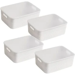 HANAMYA Lidded Storage Organizing Container 9 Liter In Off-White (Set Of 4)
