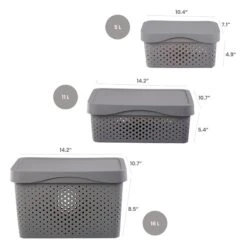 HANAMYA Lidded Storage Organizing Container 16 Liter In Gray (Set Of 4) 19 HANAMYA Lidded Storage Organizing Container 16 Liter In Gray (Set Of 4) -Cymax Sales 2461582 13 L