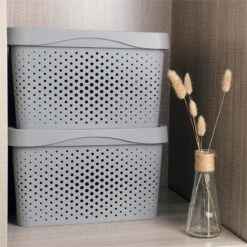 HANAMYA Lidded Storage Organizing Container 16 Liter In Gray (Set Of 4) 25 HANAMYA Lidded Storage Organizing Container 16 Liter In Gray (Set Of 4) -Cymax Sales 2461582 7 L