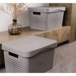 HANAMYA Lidded Storage Organizing Container 16 Liter In Gray (Set Of 4) 26 HANAMYA Lidded Storage Organizing Container 16 Liter In Gray (Set Of 4) -Cymax Sales 2461582 8 L