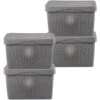 HANAMYA Lidded Storage Organizing Container 16 Liter In Gray (Set Of 4)