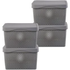 HANAMYA Lidded Storage Organizing Container 16 Liter In Gray (Set Of 4)