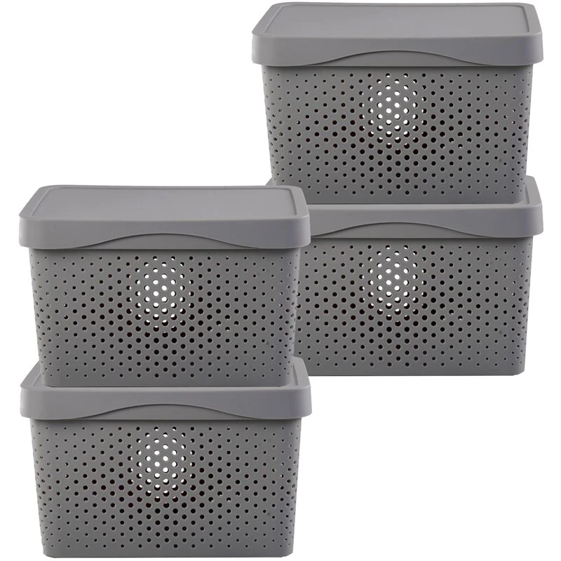 HANAMYA Lidded Storage Organizing Container 16 Liter In Gray (Set Of 4) 1 HANAMYA Lidded Storage Organizing Container 16 Liter In Gray (Set Of 4)