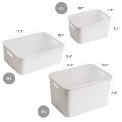HANAMYA Lidded Storage Organizing Container 9 Liter In Off-White (Set Of 4) -Cymax Sales 2462822 12 L 1