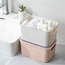 HANAMYA Lidded Storage Organizing Container 9 Liter In Off-White (Set Of 4) -Cymax Sales 2462822 5 L 1