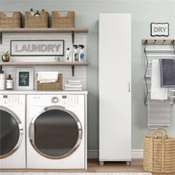 Pemberly Row Transitional 16" Utility Storage Cabinet In White -Cymax Sales 2468821 9 L