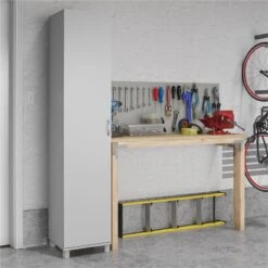 Pemberly Row Transitional 16" Utility Storage Cabinet In White -Cymax Sales 2468829 4 L