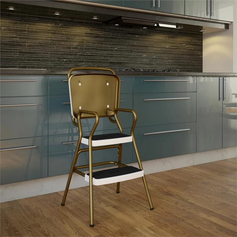 COSCO Stylaire Retro Chair + Step Stool With Flip-Up Seat In Gold And Cream 12 COSCO Stylaire Retro Chair + Step Stool With Flip-Up Seat In Gold And Cream - Image 12