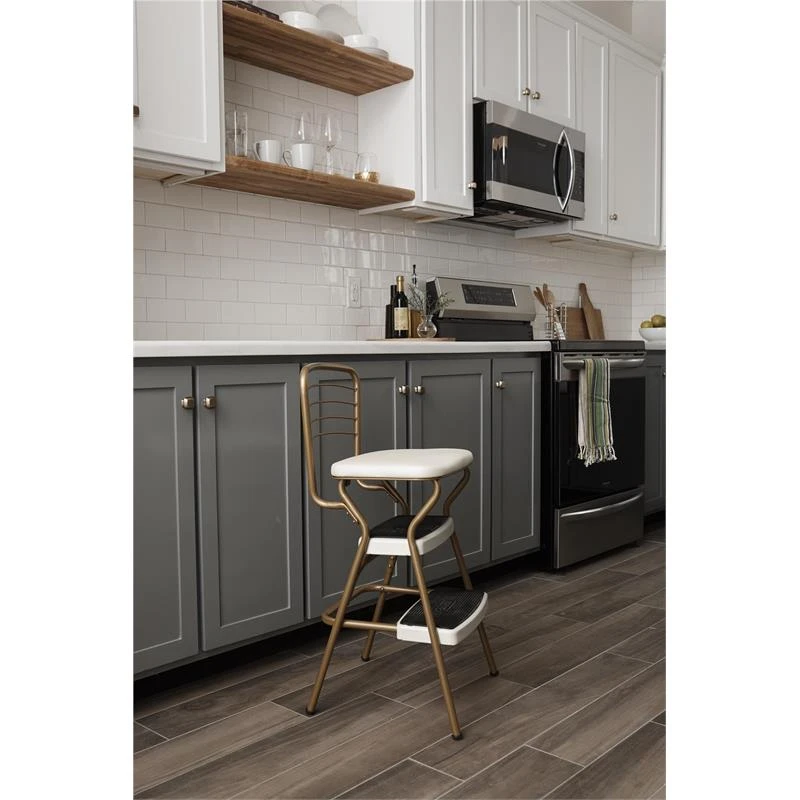 COSCO Stylaire Retro Chair + Step Stool With Flip-Up Seat In Gold And Cream 5 COSCO Stylaire Retro Chair + Step Stool With Flip-Up Seat In Gold And Cream - Image 5