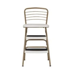 COSCO Stylaire Retro Chair + Step Stool With Flip-Up Seat In Gold And Cream 19 COSCO Stylaire Retro Chair + Step Stool With Flip-Up Seat In Gold And Cream -Cymax Sales 2474470 6 L