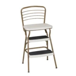 COSCO Stylaire Retro Chair + Step Stool With Flip-Up Seat In Gold And Cream