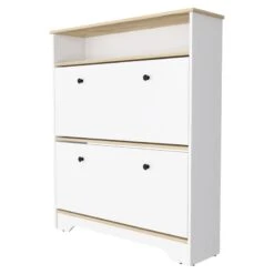 FM FURNITURE Brandford 2-Shelf Engineered Wood Shoe Rack In Light Oak/White -Cymax Sales 2503142 1 L 1