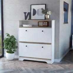 FM FURNITURE Brandford 2-Shelf Engineered Wood Shoe Rack In Dark Brown 23 FM FURNITURE Brandford 2-Shelf Engineered Wood Shoe Rack In Dark Brown -Cymax Sales 2503142 2 L