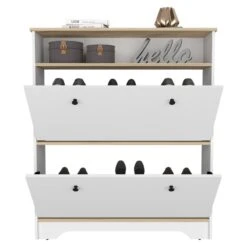 FM FURNITURE Brandford 2-Shelf Engineered Wood Shoe Rack In Light Oak/White -Cymax Sales 2503142 3 L 1