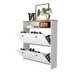 FM FURNITURE Brandford 2-Shelf Engineered Wood Shoe Rack In Light Oak/White -Cymax Sales 2503142 4 L 1