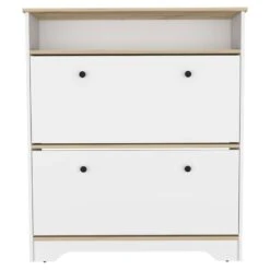 FM FURNITURE Brandford 2-Shelf Engineered Wood Shoe Rack In Light Oak/White -Cymax Sales 2503142 L 1