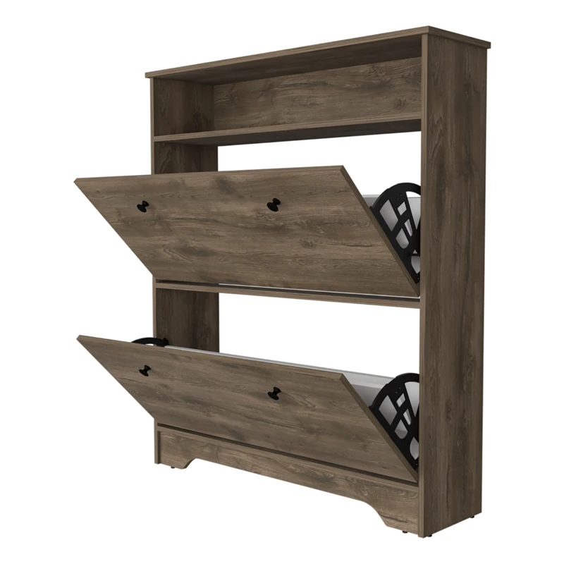 FM FURNITURE Brandford 2-Shelf Engineered Wood Shoe Rack In Dark Brown 3 FM FURNITURE Brandford 2-Shelf Engineered Wood Shoe Rack In Dark Brown - Image 3