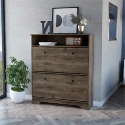 FM FURNITURE Brandford 2-Shelf Engineered Wood Shoe Rack In Dark Brown 17 FM FURNITURE Brandford 2-Shelf Engineered Wood Shoe Rack In Dark Brown -Cymax Sales 2503143 2 L