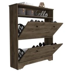 FM FURNITURE Brandford 2-Shelf Engineered Wood Shoe Rack In Dark Brown 19 FM FURNITURE Brandford 2-Shelf Engineered Wood Shoe Rack In Dark Brown -Cymax Sales 2503143 5 L