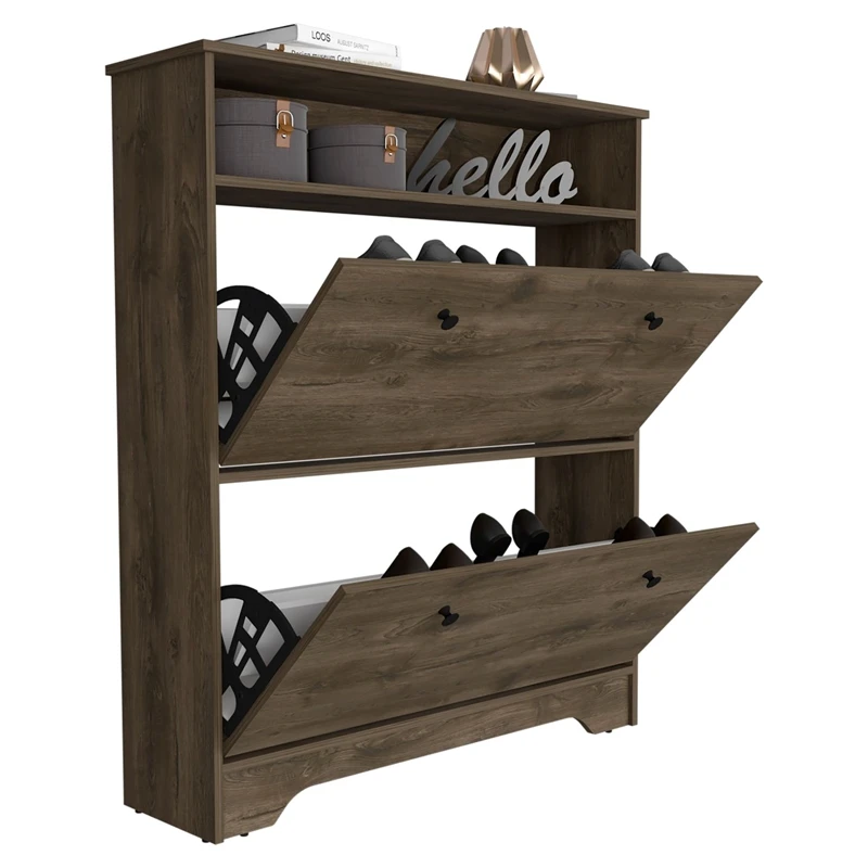 FM FURNITURE Brandford 2-Shelf Engineered Wood Shoe Rack In Dark Brown 6 FM FURNITURE Brandford 2-Shelf Engineered Wood Shoe Rack In Dark Brown - Image 6