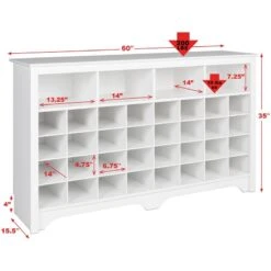 Trent Home Engineered Wood 36 Cubby Versatile Wooden Shoe Cubby Console In White -Cymax Sales 2504475 9 L
