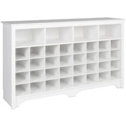 Trent Home Engineered Wood 36 Cubby Versatile Wooden Shoe Cubby Console In White