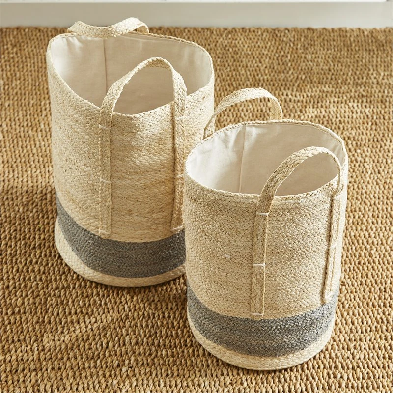 Napa Home & Garden Quinn Corn Husk Round Laundry Basket Natural/Gray (Set Of 2) 3 Napa Home & Garden Quinn Corn Husk Round Laundry Basket Natural/Gray (Set Of 2) - Image 3