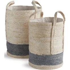 Napa Home & Garden Quinn Corn Husk Round Laundry Basket Natural/Gray (Set Of 2)